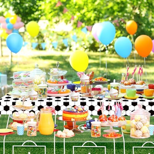 WNINK Soccer Party Tablecloth 4 Pack 54x108 Inch