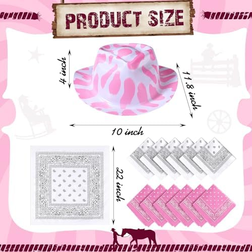 Haysandy 24 Pcs Cow Print Cowboy Hats with Bandanas