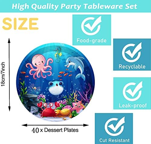 40Pcs Under the Sea Birthday Party Plates with Marine Animals
