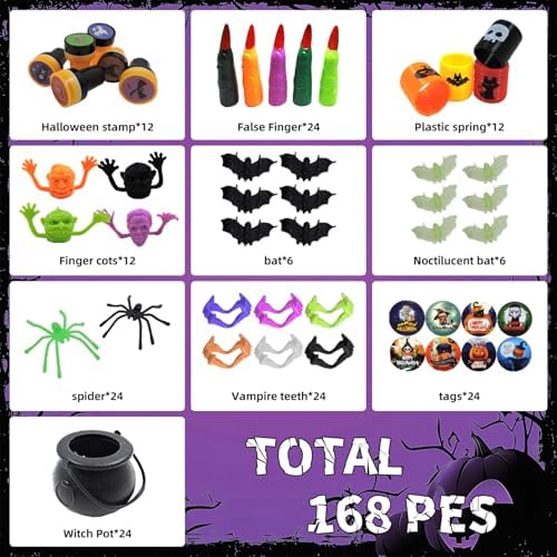168 PCS Halloween Party Favors 24 Pack Prefilled Witch Cauldron Toys