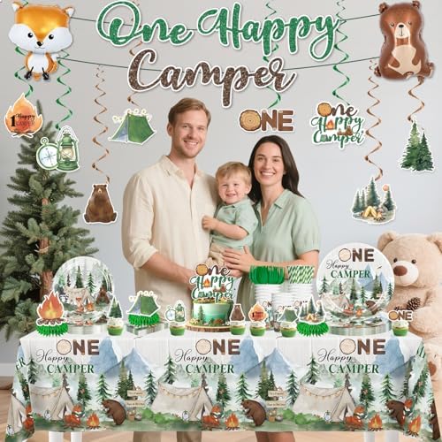 Camper Birthday Decorations for Boy 1st with Tableware Set