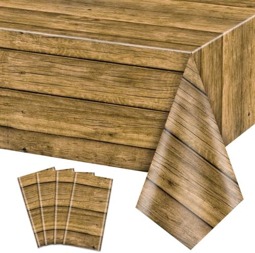 4pcs Wood Grain Tablecloth for Birthday Parties and Barbecues