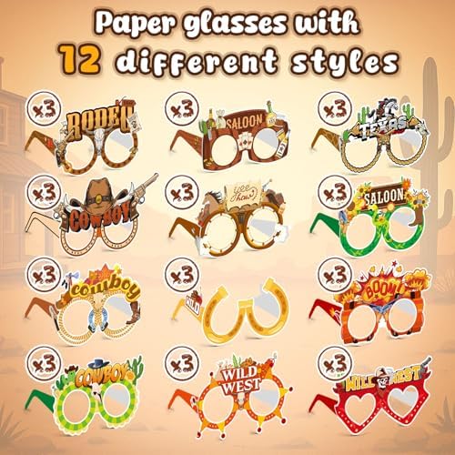 LovesTown 36PCS Western Party Favors Paper Glasses