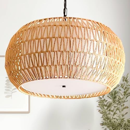 Large Fabric Basket Rattan Chandelier with 5 Lights
