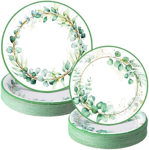 Mumufy 100 Pack Sage Green Paper Plates for Parties