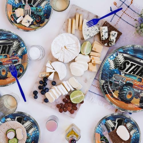 96 Pcs Monster Truck Dark Blue Party Plates Set