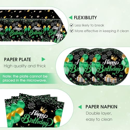 Green Birthday Tableware Set for Men Boys Serves 20