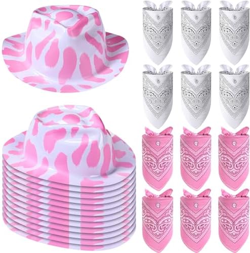 Haysandy 24 Pcs Cow Print Cowboy Hats with Bandanas