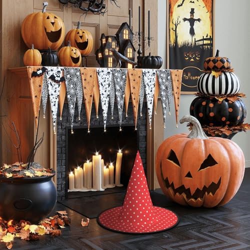 Red And White Polka Dots Witch Hat For Halloween Parties
