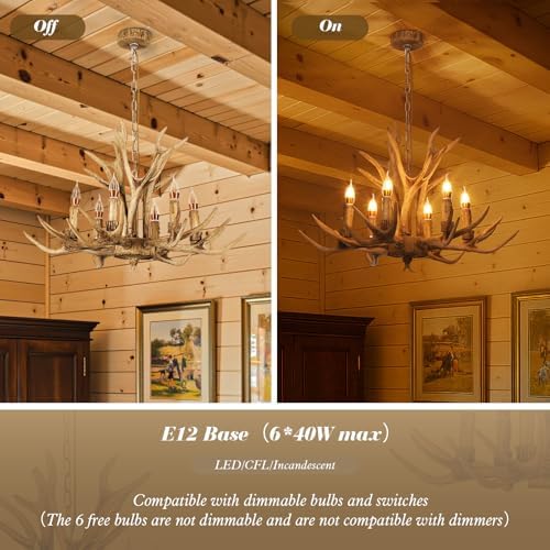 CASENKE 6 Light Deer Horn Pendant Chandelier