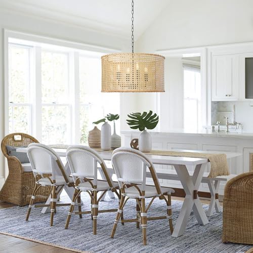 LamQee 172 Inch Farmhouse Rattan Chandeliers with 4 Lights