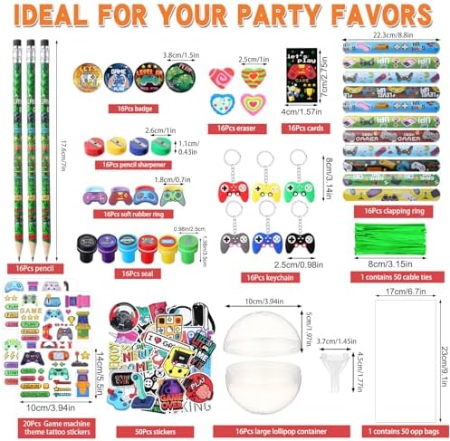 HyDren 212 Pcs Game Themed Party Favor Set