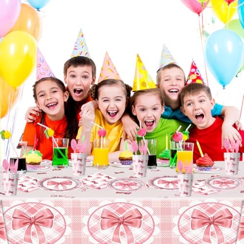 81Pcs Pink Bow Party Tableware Set