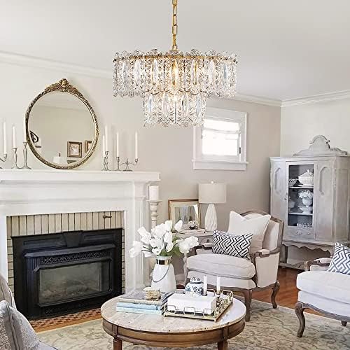 AGV LIGHTING Crystal Chandelier with Gold Finish and 2-Tier Shades