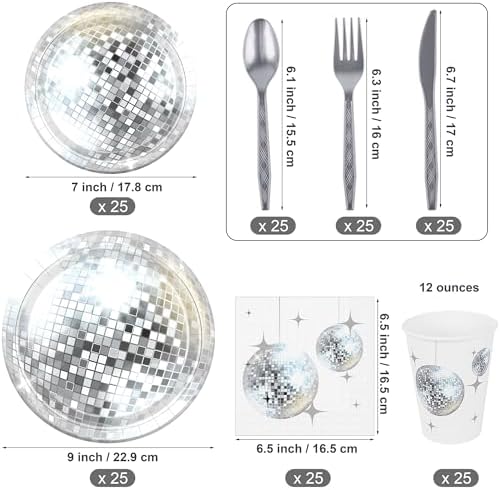 Durony 176-Piece 70s 80s Disco Tableware Set