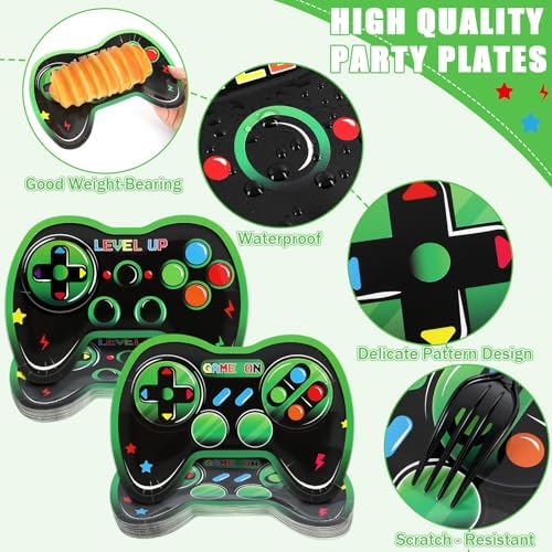 48Pcs Green Gamepad Shaped Paper Plates for Gaming Birthday Party