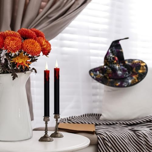 Lasumora Halloween Black Flameless Taper Candles with Remote Timer 4 Pcs