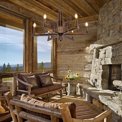 TOCHIC Western Forest Bear Chandelier for Living Room