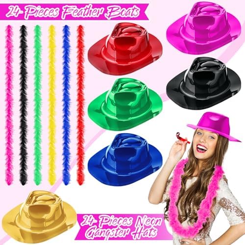JaGely 48 Pcs Halloween Neon Party Hats and Boas