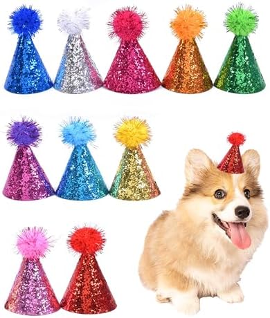 LEFUBABY 10 PCS Mini Glitter Party Hats for Pets