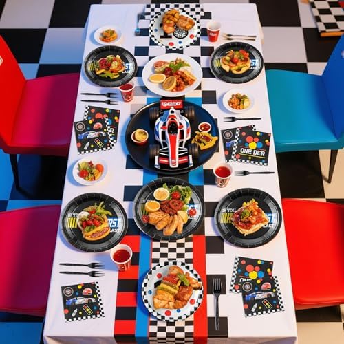 Racing Car First Birthday Party Supplies Set for 24 Guests