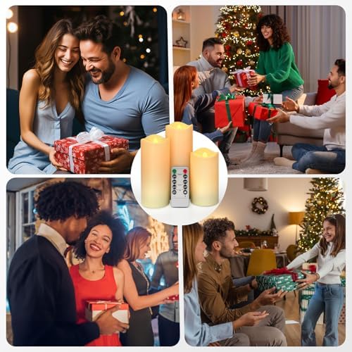 Realistic Battery Operated Flameless Candles with Timer Set of 3