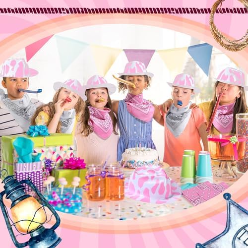 Haysandy 24 Pcs Cow Print Cowboy Hats with Bandanas