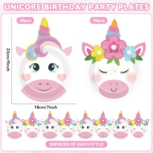 60 PCS Unicorn Birthday Party Plates for Girls