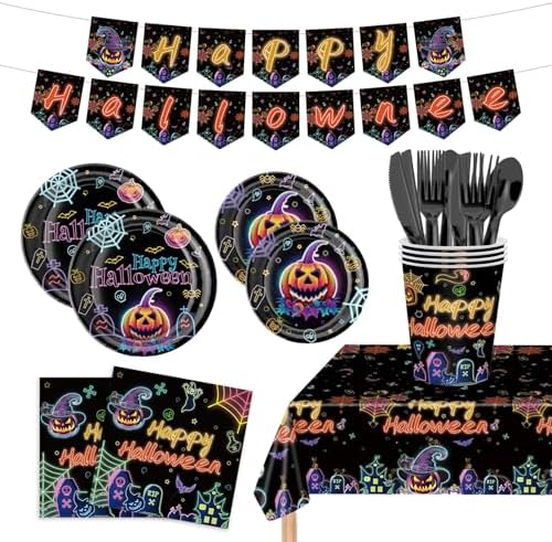 170PCS Halloween Party Plates Napkins Set Serves 24 Guests