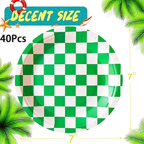 40 Pcs Green White Checkered Race Car Plates