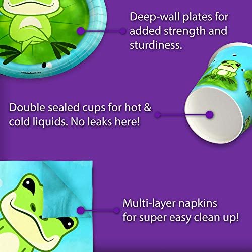 Frog Birthday Party Plates Napkins Cups Set for 16