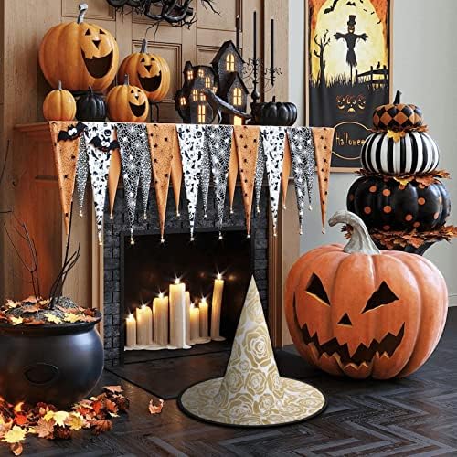 Many Golden Flowers Print Witch Hat for Halloween Parties