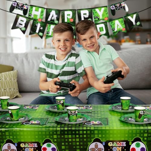 WERNNSAI Video Game Party Decorations 64 PCS Plates Napkins Cups