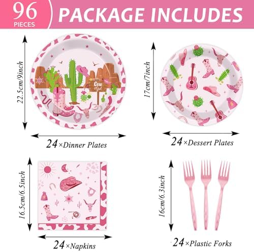 96Pcs Western Cowgirl Party Tableware Set