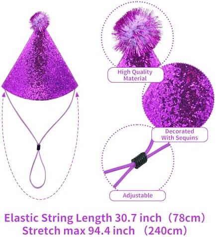 10 Pcs Glitter Pom Pom Party Hats with Elastic Band