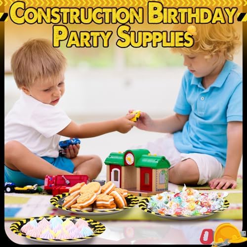 60 Pcs Construction Theme Paper Plates for Boys