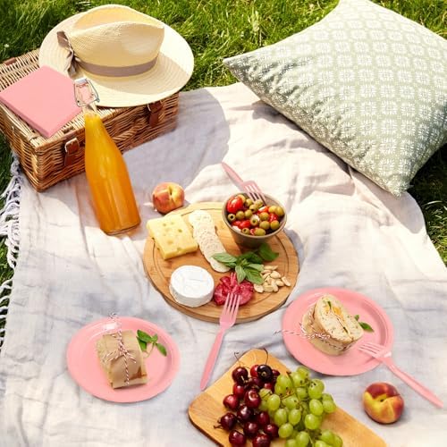 96 Pcs Pink Paper Plates and Napkins Set for 24 Guests