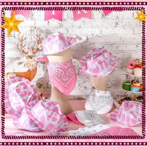Haysandy 24 Pcs Cow Print Cowboy Hats with Bandanas