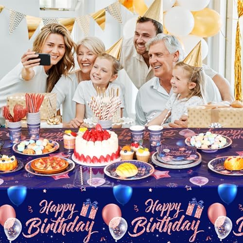 Norme 176 Pcs Navy Blue Rose Gold Birthday Tableware Set