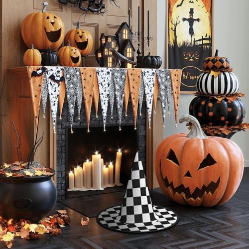 Foldable Black And White Plaid Witch Party Hat