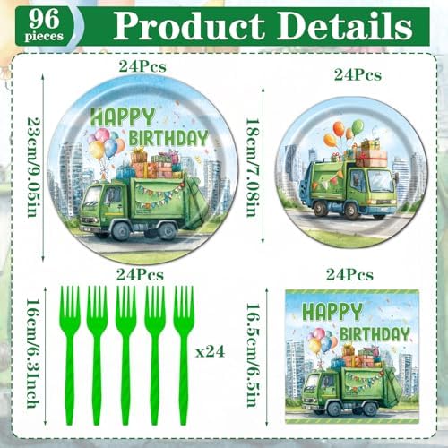 Trash Truck Birthday Plates and Napkins Set 96PCS