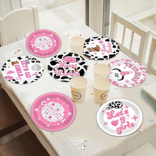 48Pcs Western Cowgirl Party Plates with Disco Designs