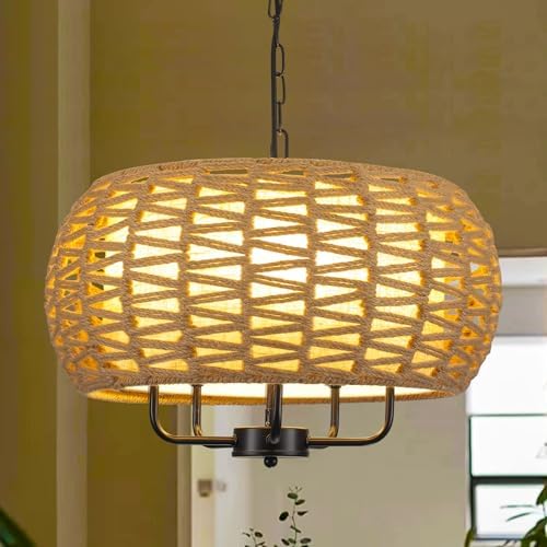 5-Light Rattan Chandelier with Fabric Shade