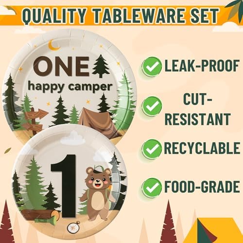 Happy Camper Themed 96Pcs Party Tableware Set