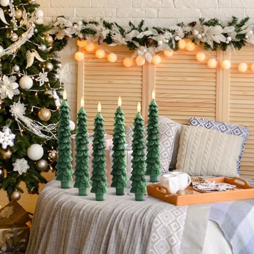 6PCS LED Flameless Tree Taper Candles with Remote and Timer