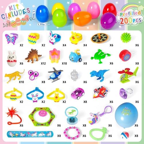 200PCS Easter Eggs with Toys - Unisex Kids Party Favor Pack