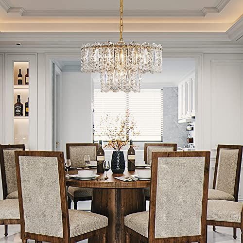 AGV LIGHTING Crystal Chandelier with Gold Finish and 2-Tier Shades