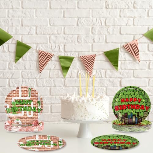 Zhehao 50 Pcs Ninja Themed Plates 7 Inches Green