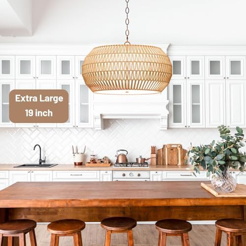 Large Fabric Basket Rattan Chandelier with 5 Lights