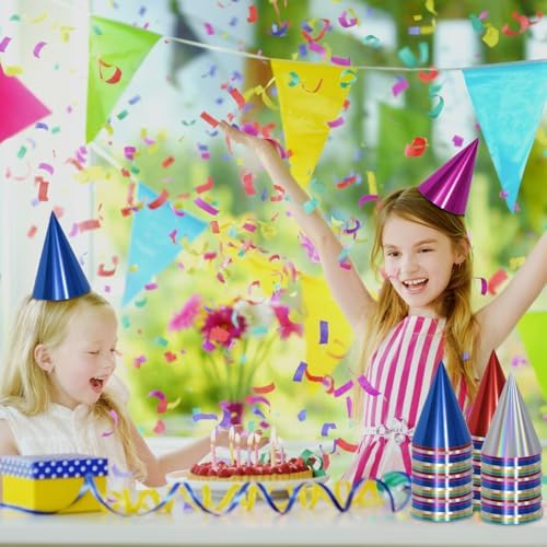 HEYTIMI 40 or 80 Pcs Metallic Cone Party Hats with Elastic String